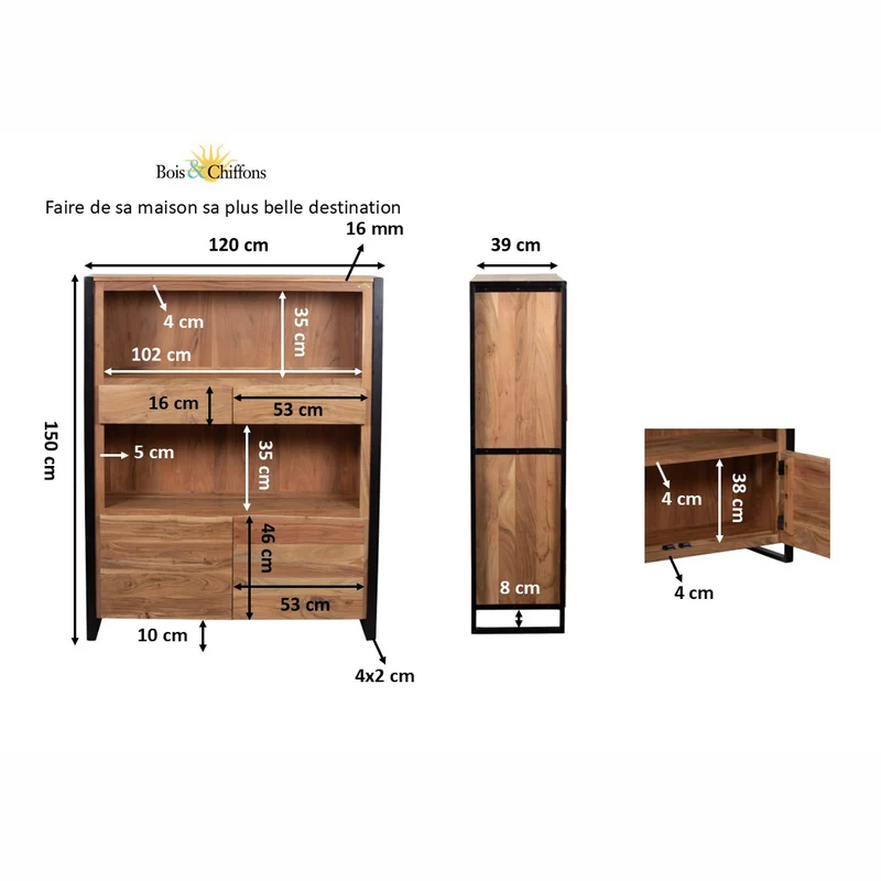 Buffet haut 2 portes 2 tiroirs | Acacia Bunting