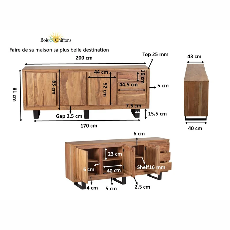 Buffet bas 3 portes 3 tiroirs | Acacia Bunting