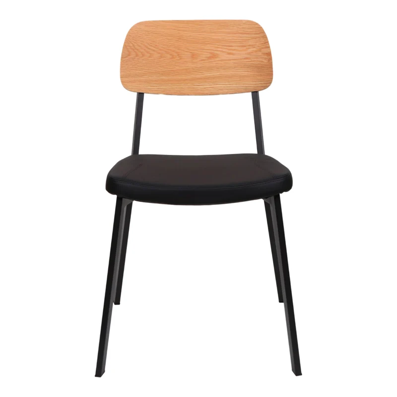Chaise de salle à manger rembourrée aspect cuir noir et dossier en bois - Theo
