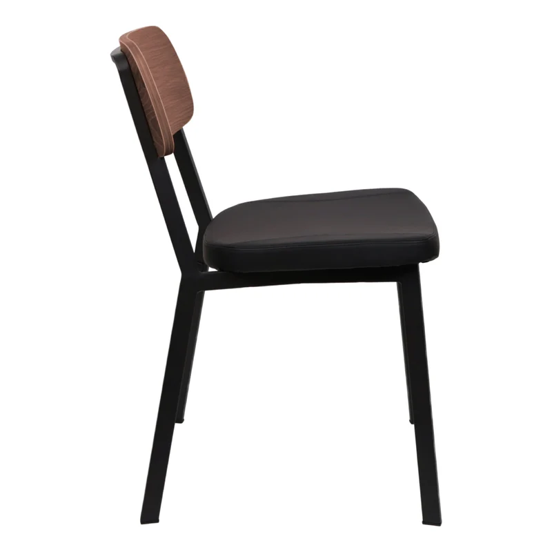 Chaise de salle à manger rembourrée aspect cuir noir et dossier en bois - Theo
