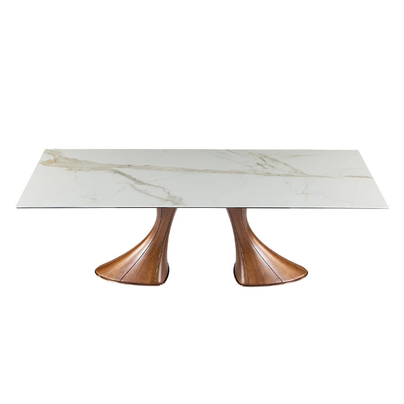 Table de salle à manger rectangulaire en céramique et bois de frêne - Charles