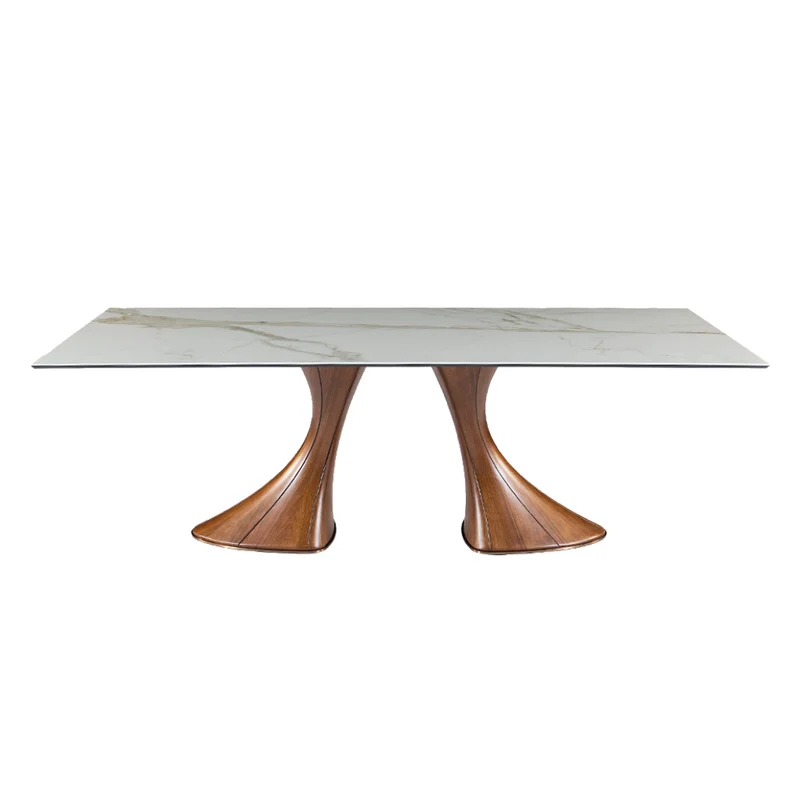 Table de salle à manger rectangulaire en céramique et bois de frêne - Charles