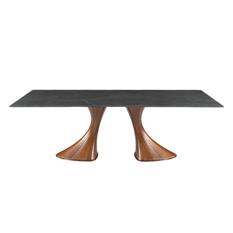 Table de salle à manger rectangulaire en céramique et bois de frêne - Charles
