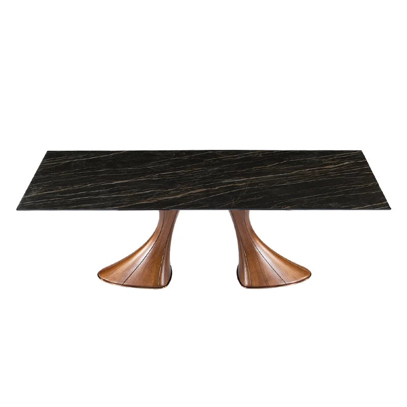 Table de salle à manger rectangulaire en céramique et bois de frêne - Charles