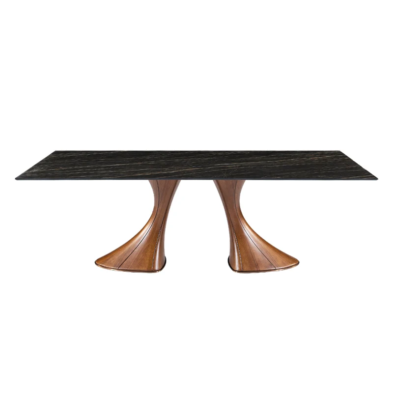Table de salle à manger rectangulaire en céramique et bois de frêne - Charles