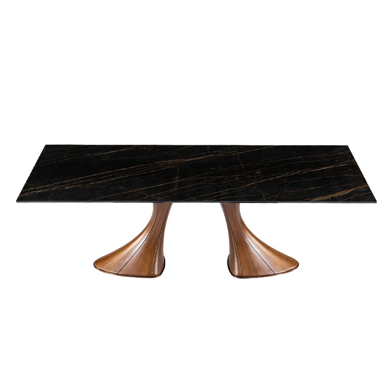 Table de salle à manger rectangulaire en céramique et bois de frêne - Charles