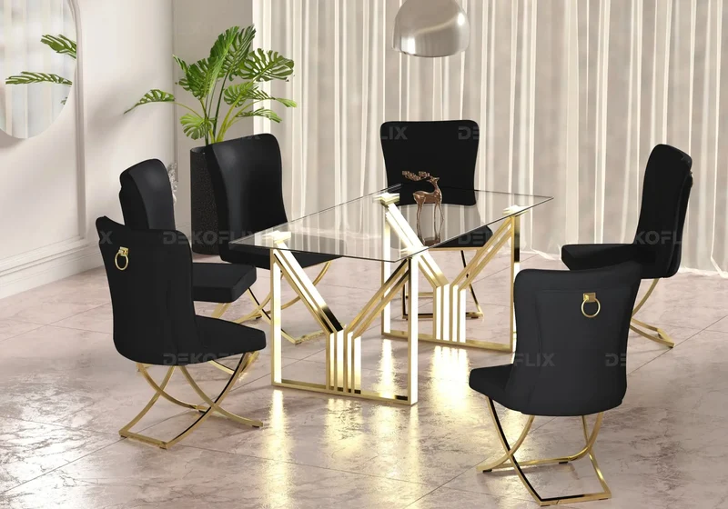 Chaises velours noir doré avec anneau - Ursi x2