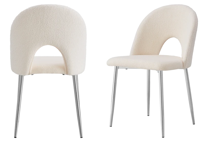 Chaise dossier ouvert en tissu bouclé blanc - Talia x4