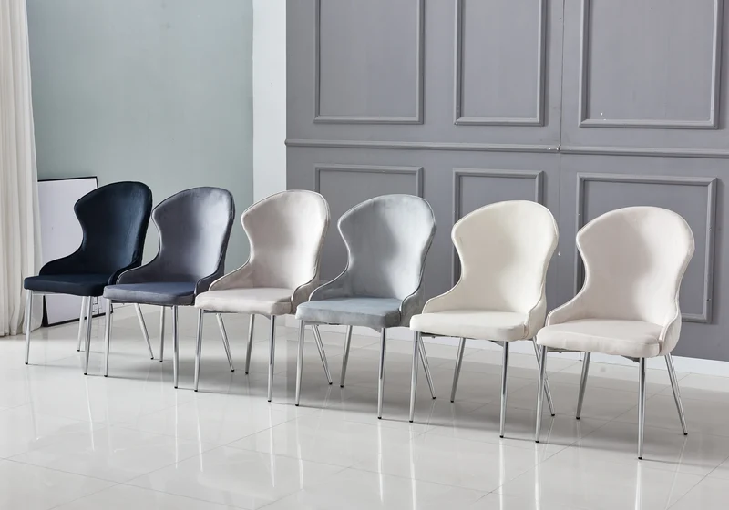Chaise velours beige capitonnée et argent - Hilton x4
