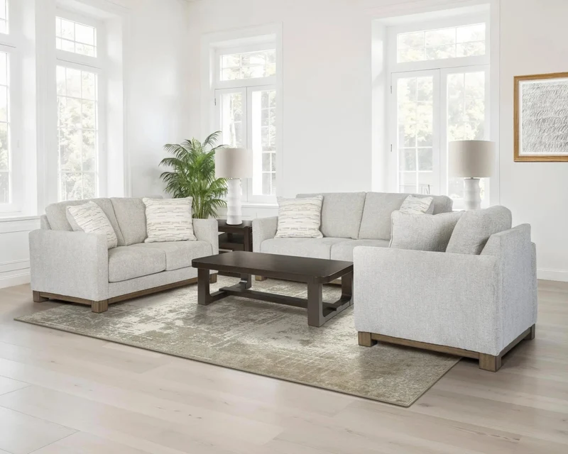 Causeuse en tissu gris pâle avec coussins - MarinaMae