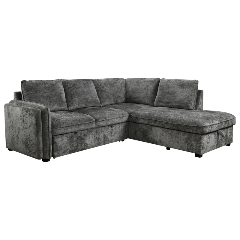 Sectionnel-lit en tissu gris avec rangement - Lansing
