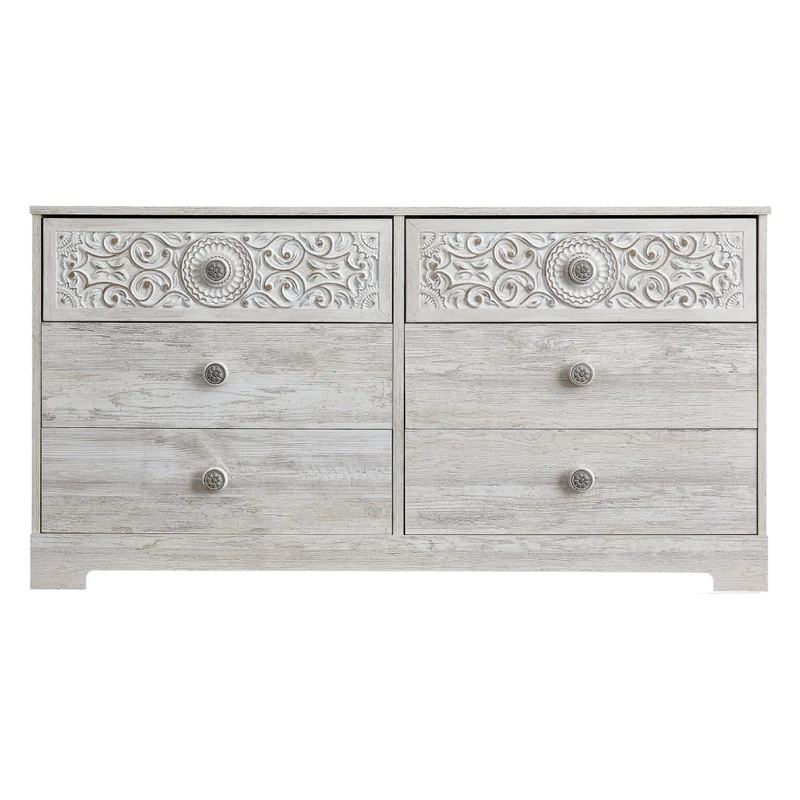 Bureau à 6 tiroirs en bois/MDF blanc usé - Paxberry