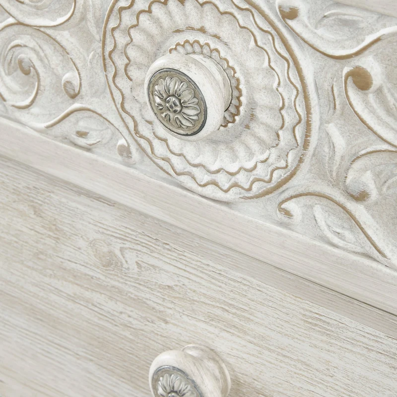 Bureau à 6 tiroirs en bois/MDF blanc usé - Paxberry