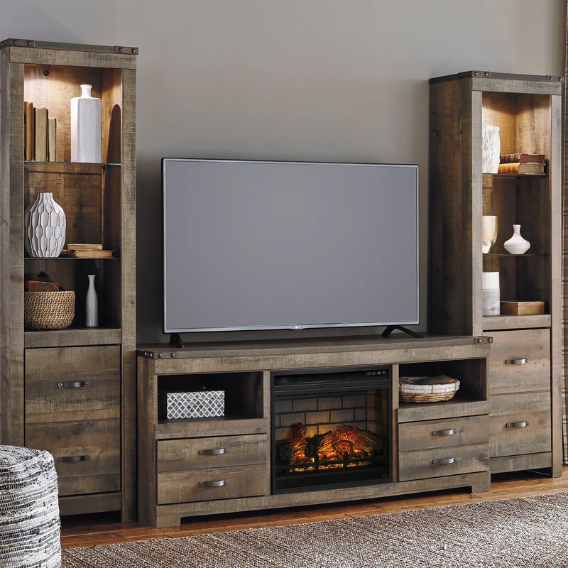 Étagère en bois/placage brun avec 1 porte et lumière DEL - Trinell