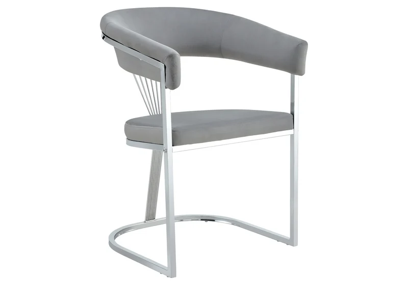 Fauteuil de table velours gris pieds luge chromé - Siam x2