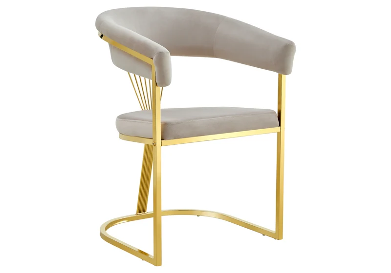 Fauteuil de table velours taupe pieds luge doré - Siam x2