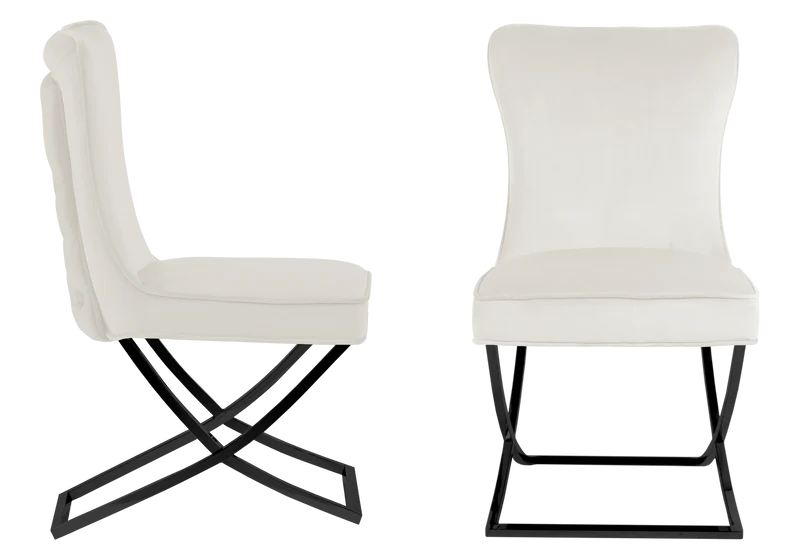 Chaise capitonnée pied croisé noir écrue - Enzo x2