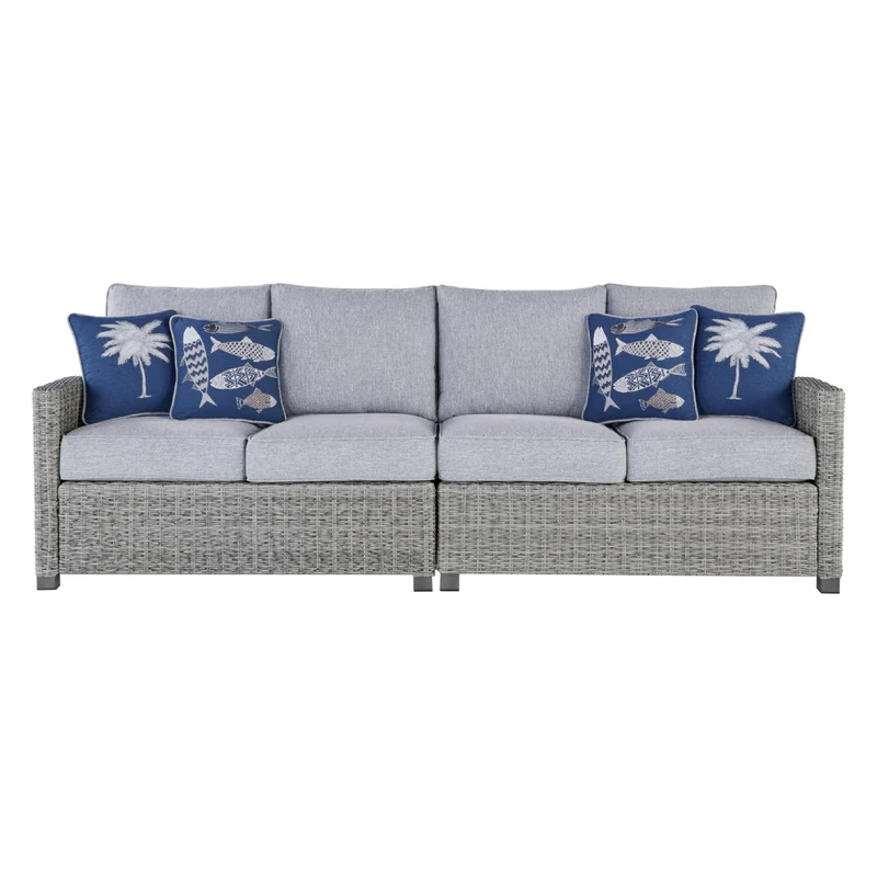 Ensemble de 2 causeuses extérieures en tissu Nuvella et en osier gris pâle avec coussins - Naples Beach