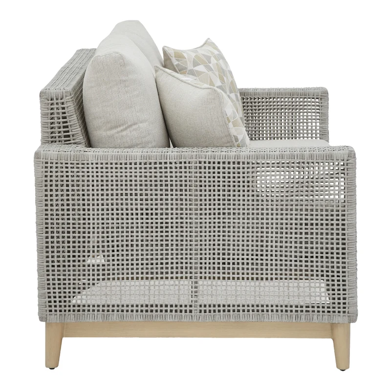 Causeuse extérieure en tissu Nuvella et en osier gris pâle avec coussins - Seton Creek