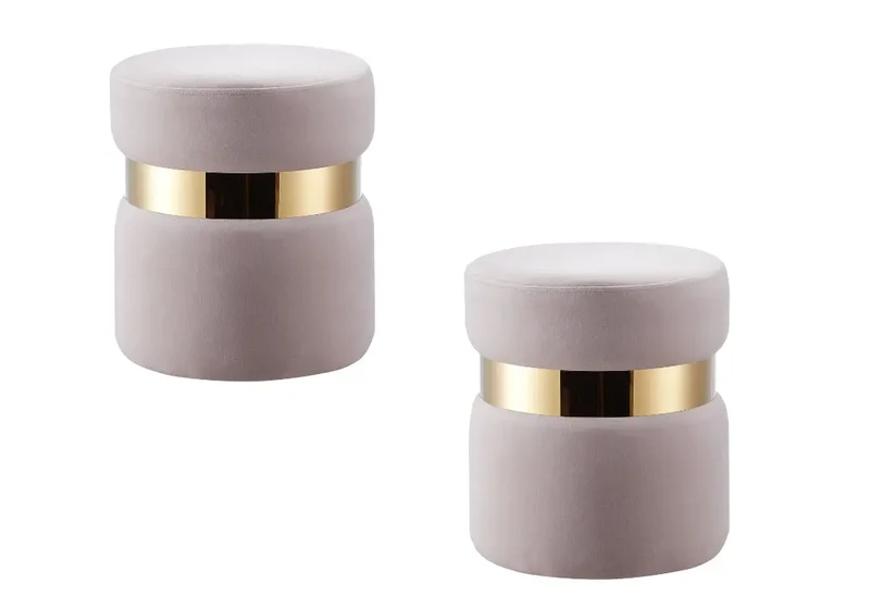 Pouf design doré velours beige - Isy