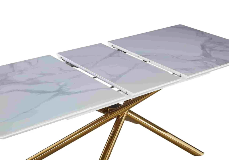 Table extensible céramique dorée marbre blanc - Patsy