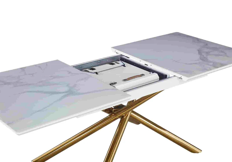 Table extensible céramique dorée marbre blanc - Patsy