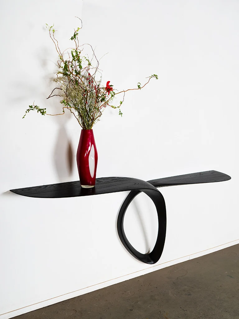Sculptural Giv Wall Mounted Console Table in Ash wood Ebony stain