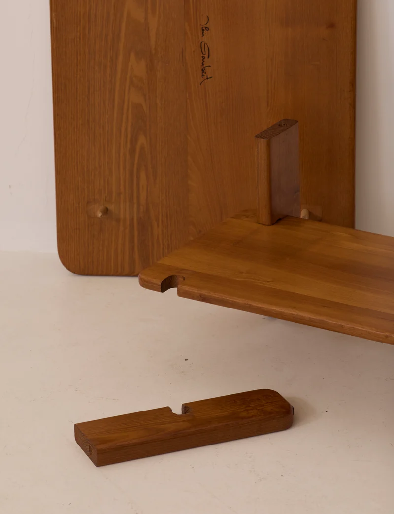 Solid elm coffee table by Alain Gaubert, vintage, France circa 1980