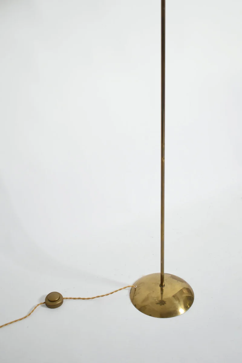 Vintage Brass, brass fabric and leather floor lamp, 1960s
