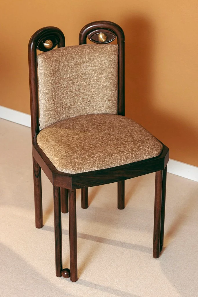 DĪDA Chair I – Solid Dark Walnut with Dedar Fabric Upholstery