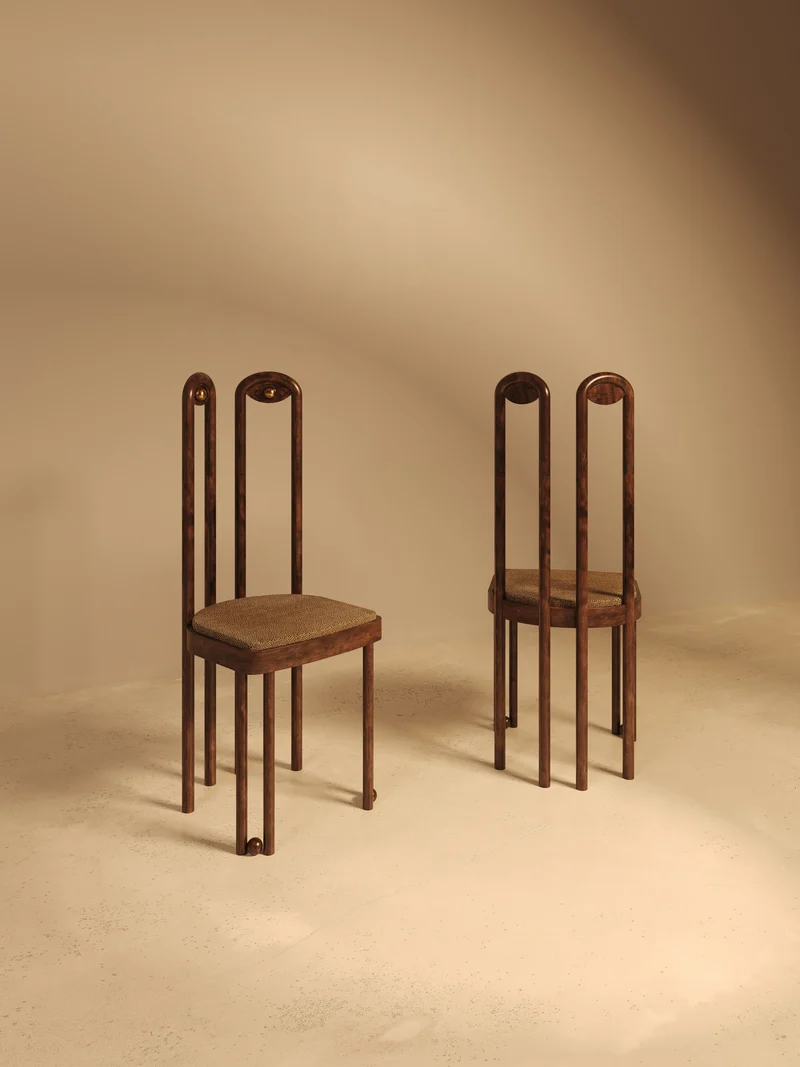 DĪDA Chair II – Solid Dark Walnut with Dedar Upholstery