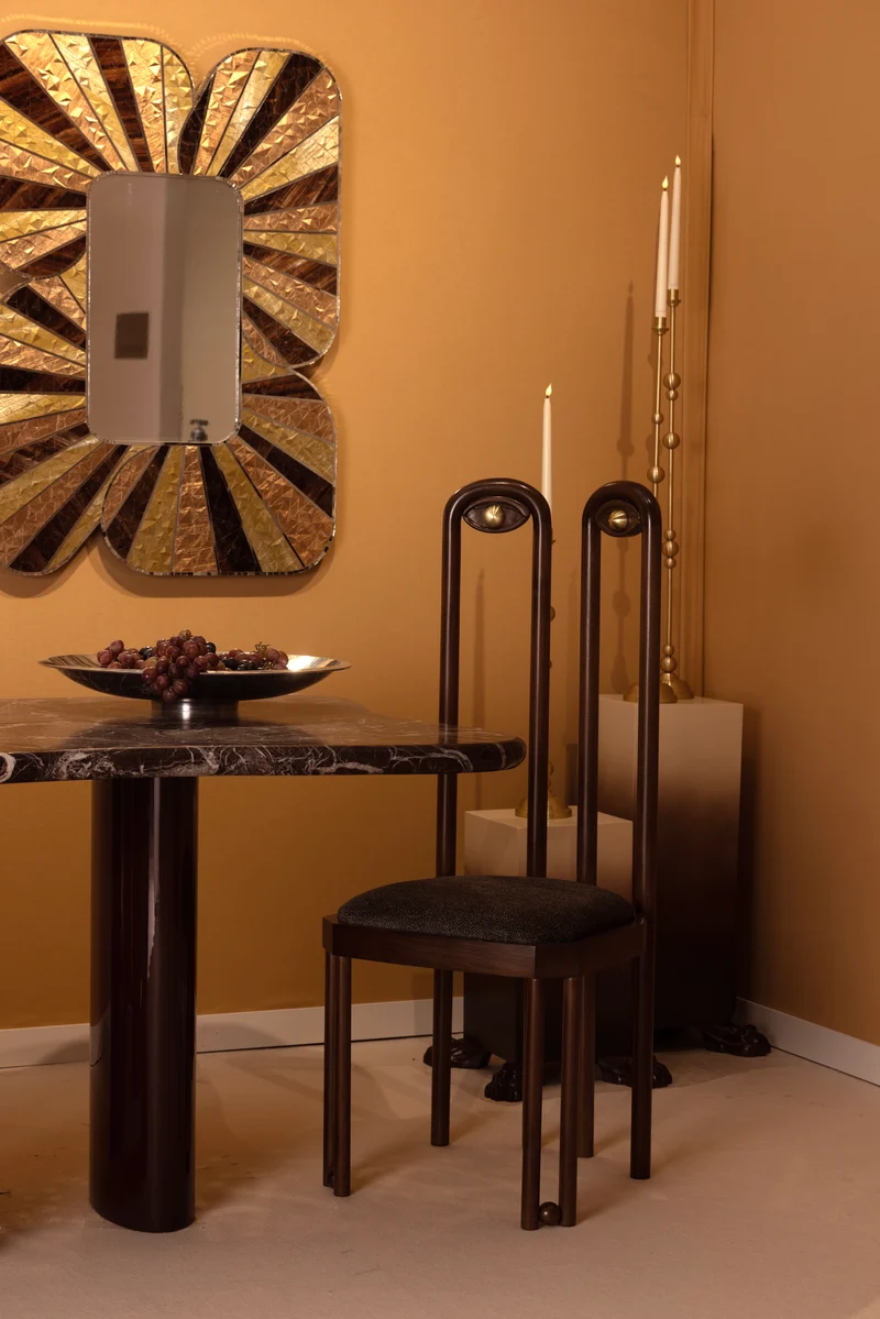 DĪDA Chair II – Solid Dark Walnut with Dedar Upholstery