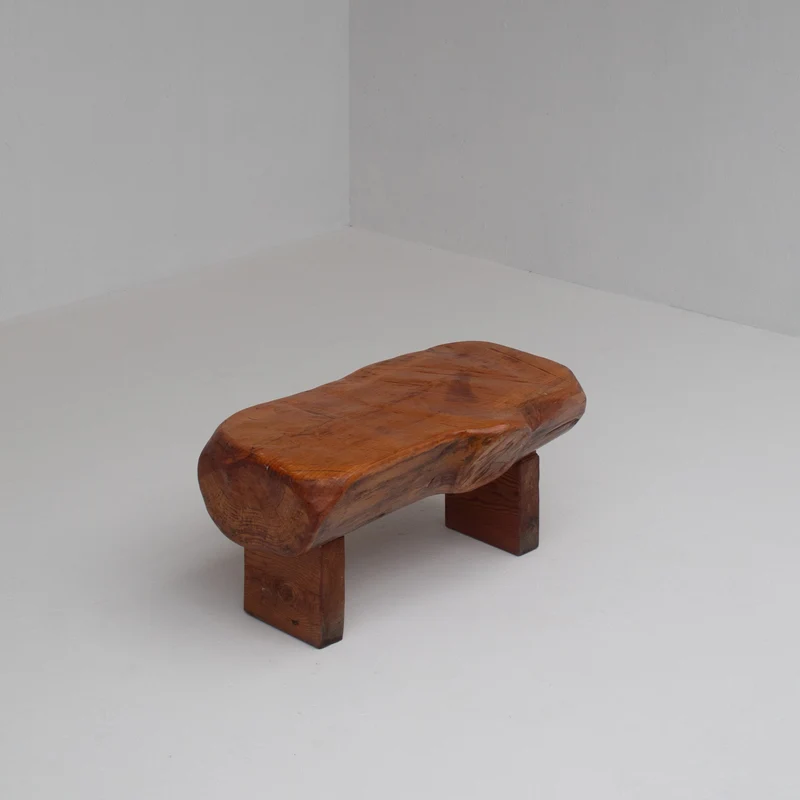 Pair of Rustic Wooden Sculptural Benches in Solid Wood