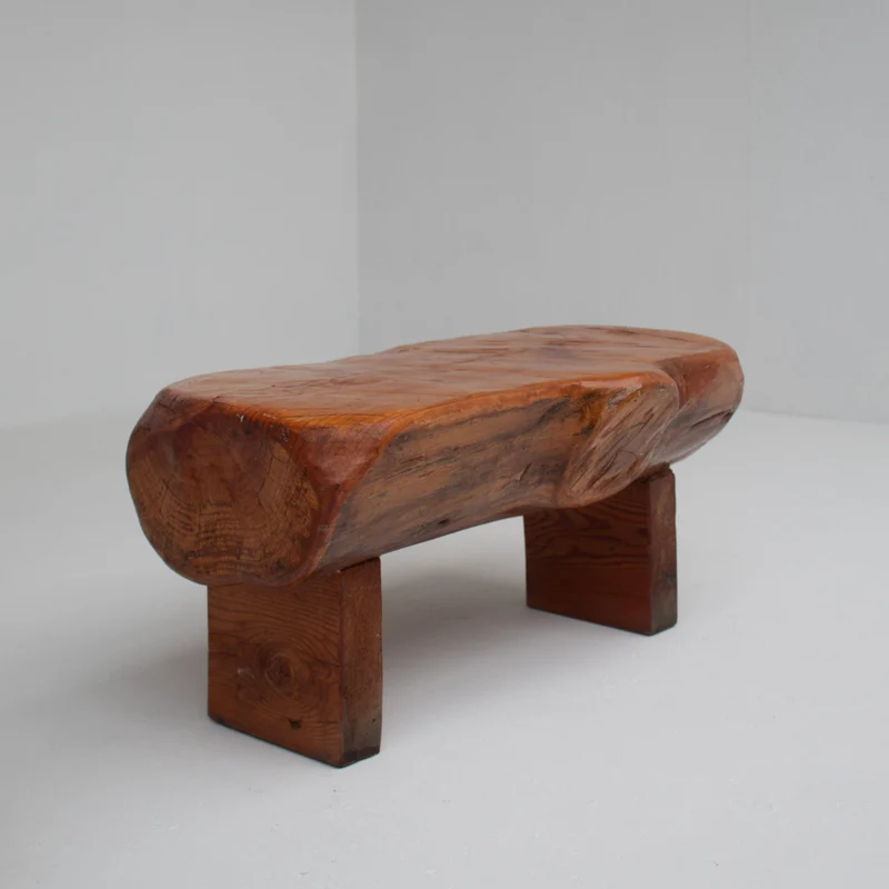 Pair of Rustic Wooden Sculptural Benches in Solid Wood