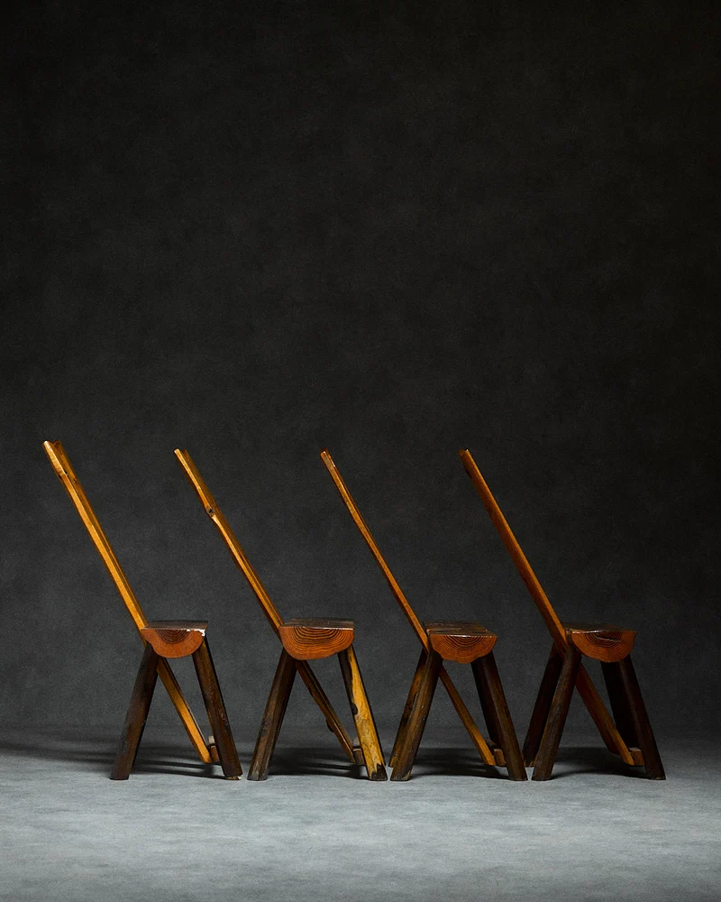 Set of 4 Folk-art Pine Chairs from the Italian Alps