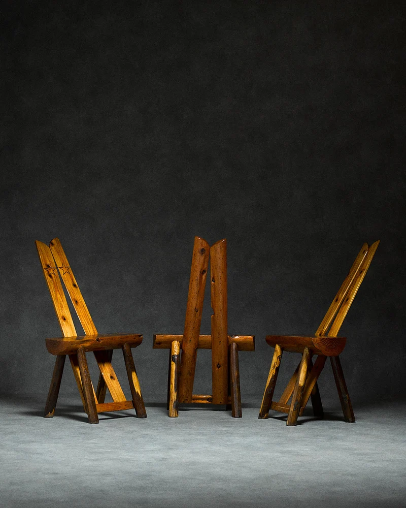 Set of 4 Folk-art Pine Chairs from the Italian Alps