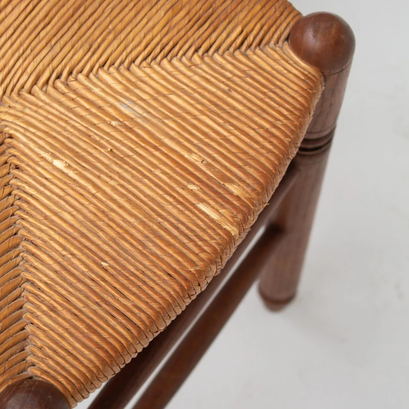Set of 3 French Rattan Top Stools in Solid Wood