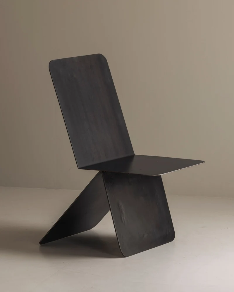 Prototype Modernist architectural side chair in folded sheet steel, 1980s