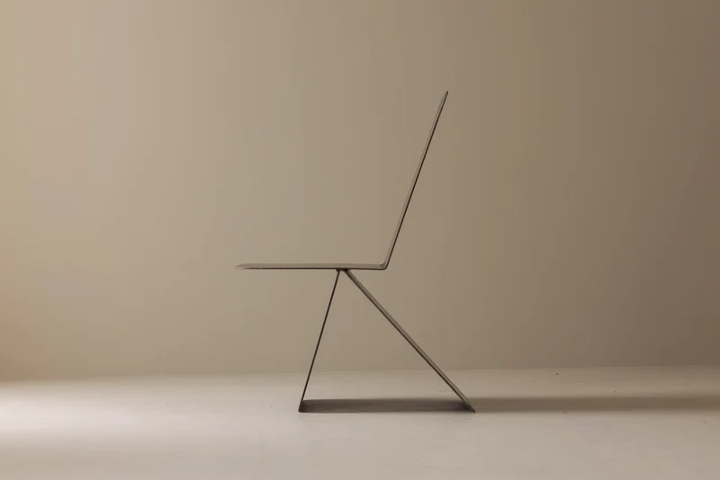 Prototype Modernist architectural side chair in folded sheet steel, 1980s