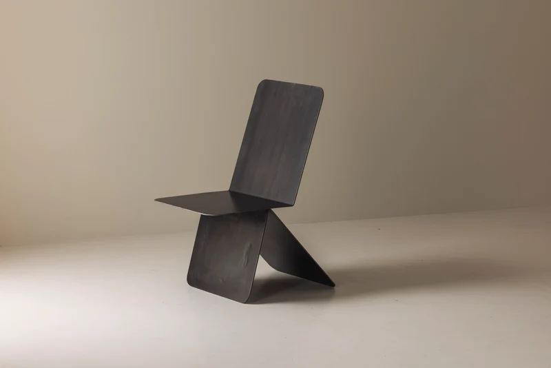 Prototype Modernist architectural side chair in folded sheet steel, 1980s