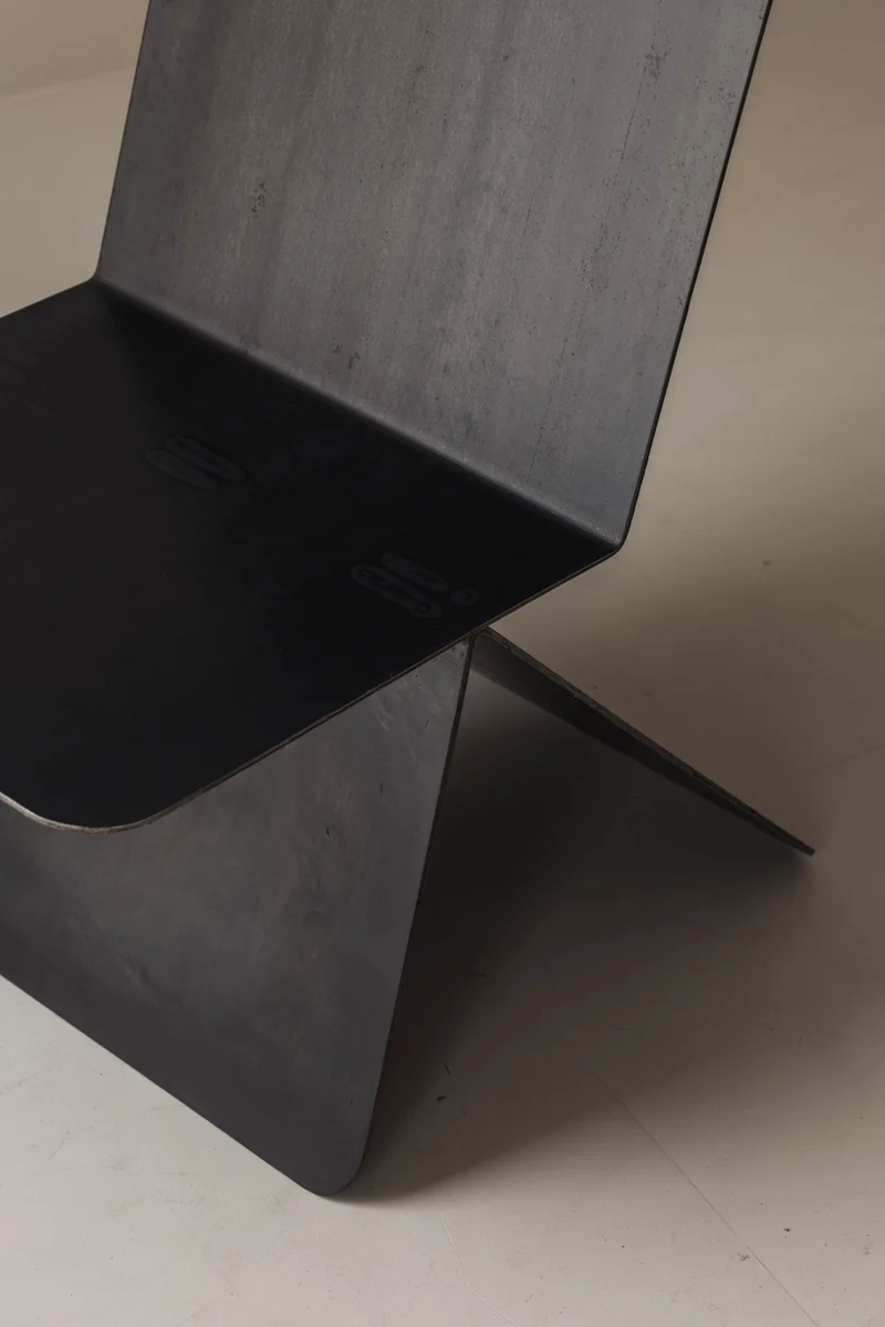 Prototype Modernist architectural side chair in folded sheet steel, 1980s
