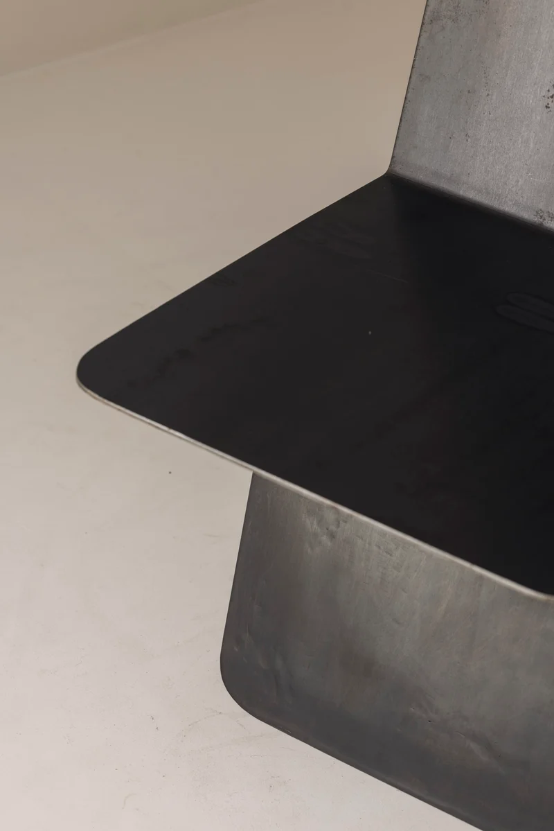 Prototype Modernist architectural side chair in folded sheet steel, 1980s