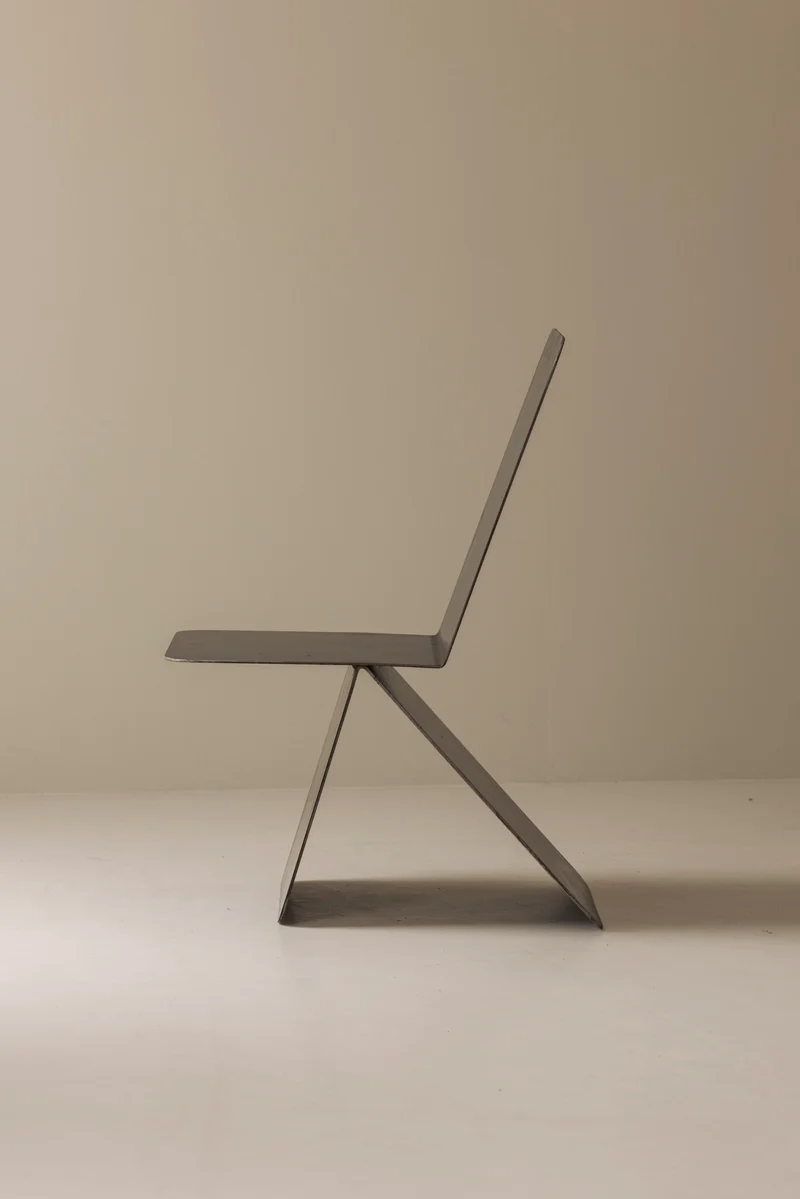 Prototype Modernist architectural side chair in folded sheet steel, 1980s