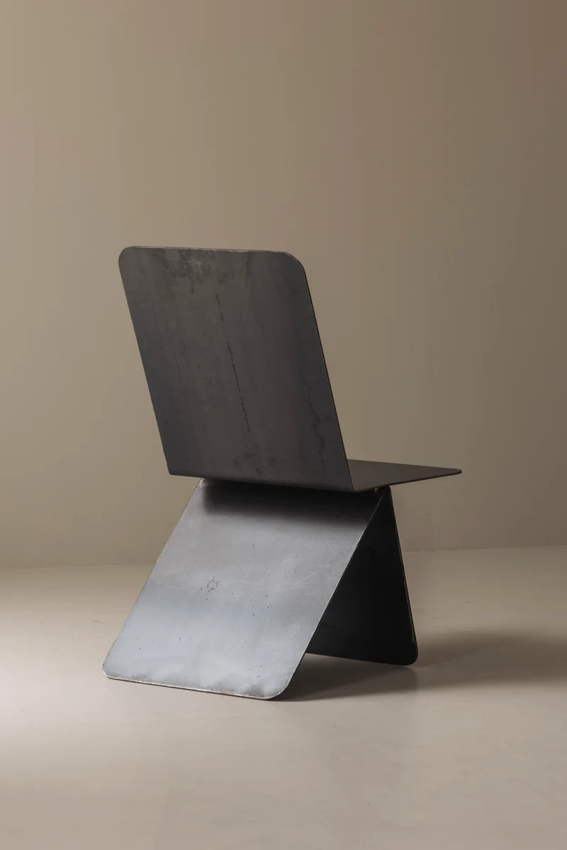 Prototype Modernist architectural side chair in folded sheet steel, 1980s