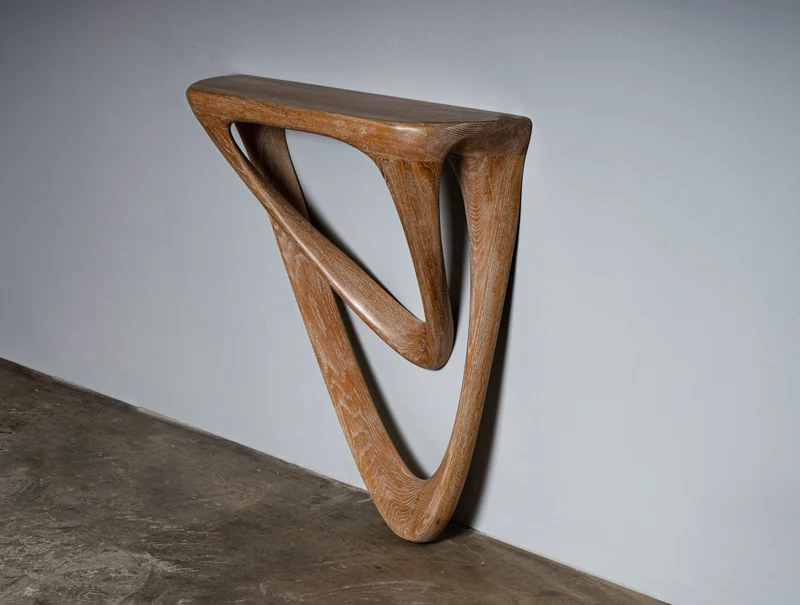 Sculptural Aras Wall mounted console table in White Oak Ceruse