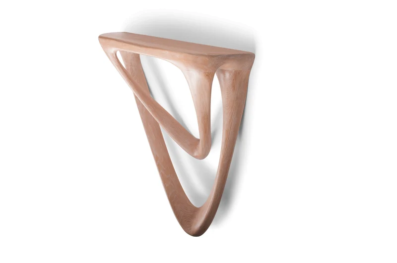 Sculptural Aras Wall mounted console table in White Oak Ceruse