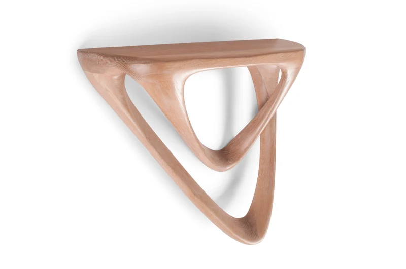 Sculptural Aras Wall mounted console table in White Oak Ceruse