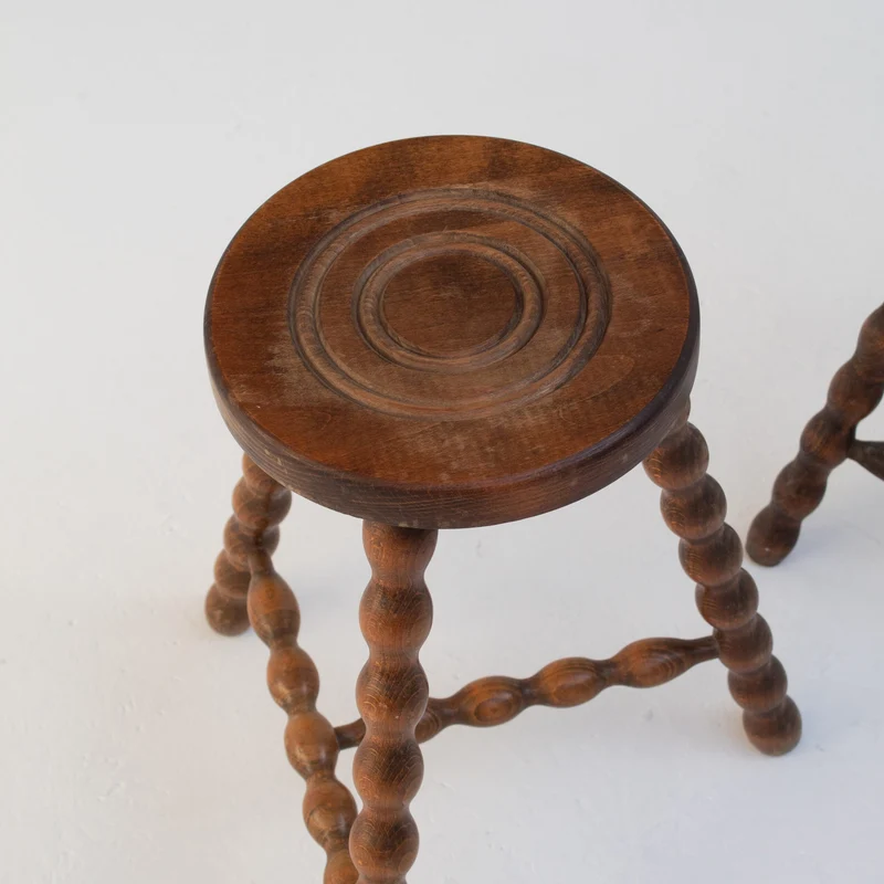 Pair of Vintage Wooden Bobbin Stools