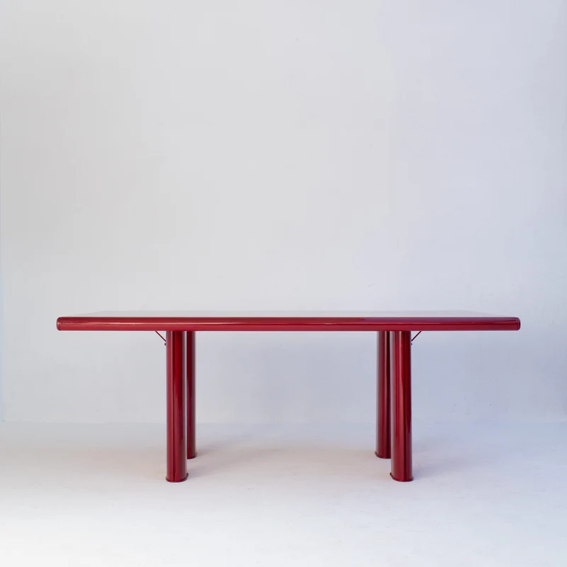 Red Lacquered Dining Table in Wood and Metal