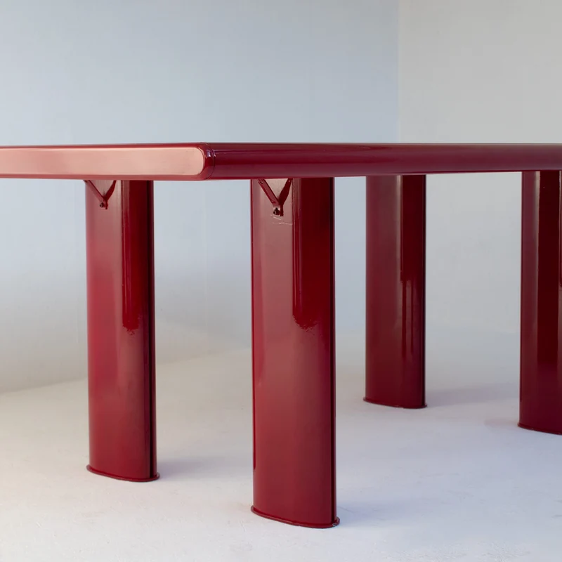 Red Lacquered Dining Table in Wood and Metal